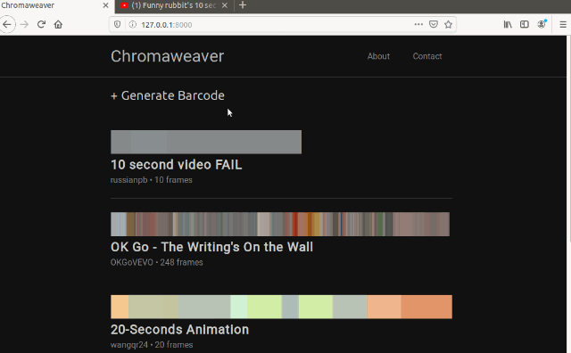 Screenshot of generating moviebarcode with Chromaweaver